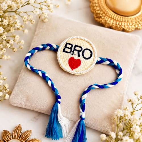 Image of CraftVatika Premium Crochet Rakhi for Brother Boy Men Bhaiya, Embroidered BRO Rakhi Set of 1 for Brother, Handmade Designer Rakhis for Rakshabandhan, Raksha Bandhan Raki with Greeting Card and Tillak Set