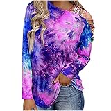 Summer Women Crewneck Tshirt Tops Trendy Casual Loose Fit Tunic Tee Sexy Hollow Long Sleeve/Sleeveless Tie Dye Blouse