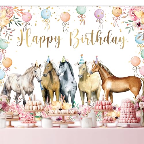 Fondo Fotográfico Happy Birthday Horse 7x5 pies Poliéster miniatura 2
