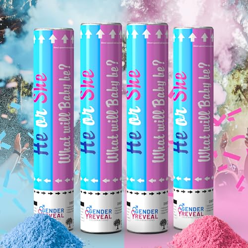 POPUPARTY 4 Pack Gender Reveal Confetti Powder Cannon | 2 Pink & 2 Blue - Confetti and Powder Poppers | Ideal for Baby Girl or Boy Gender Reveal Decoration