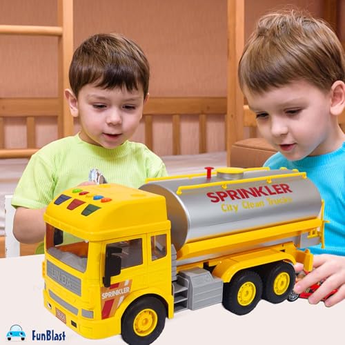 Image of FunBlast City Clean Tanker Truck, Big Size Pull Back Tanker Truck Toy, Friction Power Toy Trucks for 3+ Years Old Boys and Girls, Light & Sound Toys for Kids with 6 Wheels (Yellow)