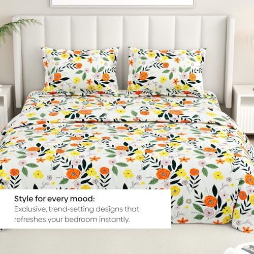 Image of Rivermoor 200 TC Ultrasoft Bedsheet for Double Bed | Queen Size Bed Sheet with 2 Pillow Covers | Floral Flower Print | 88 x 96 Inches | Breathable & Hypoallergenic