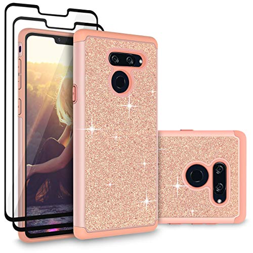 Cellularvilla Bling Glitter Hybrid Dual Layer Shiny Sparkle Luxury Pretty Protective Case Cover Compatible with LG G8 / G8 ThinQ (2019) (Rose Gold)