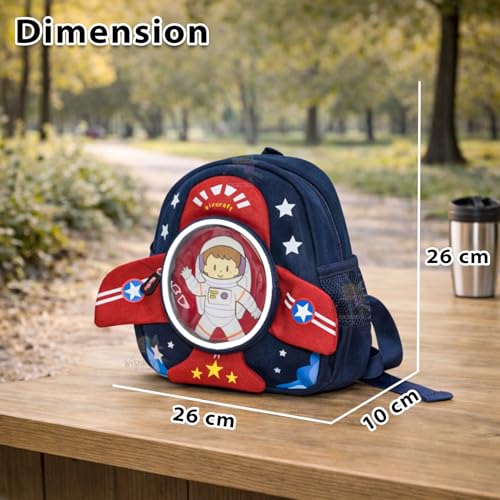 Image of WISHKEY Kids Bag for Boys & Girls (2-5 Years) Space Design Toddler Backpack with Safety Leash Chest Buckle & Adjustable Straps Water Resistant Lightweight Small Picnic Travel Bag Dark Blue