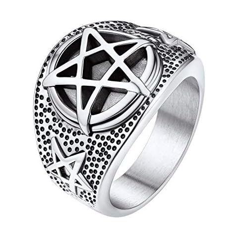 FaithHeart Herren Männer Fingerring in Ringgröß 62.1 Edelstahl Statement Ring Punk Gotik Pentagramm Fingerring Cover