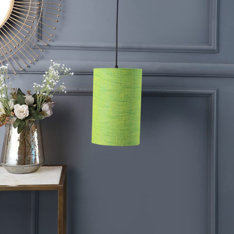 Image of Green Texture Color, Classic Pendant Cylinder Lamp Shade, Decorative Light Lamp, Hanging Spotlight with Fixture, 40Watts, Black Canopy -: Pack of 1 (10 * 6 Inches)