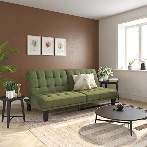 DHP Dexter Futon & Lounger, Convertible Sofa Bed & Couch, Light Green Futon