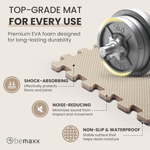 Image of bemaxx Gym Mats Set - 18 pcs EVA Interlocking Foam Floor Tiles (12.6 inchx12.6 inchx0.4 inch) 18sqft Protective Gym Flooring Sports Home Workout Exercise Mats Puzzle Garage Fitness Play-Room Pool Treadmill Bike