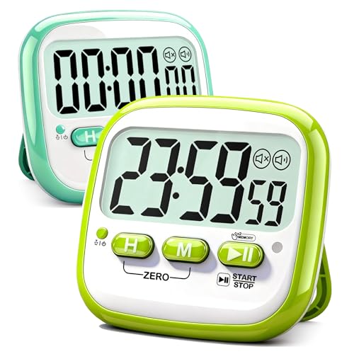 Antonki 2 Pcs Kitchen Timers, Countdown Digital Timer for Cooking Egg, Toothbrush, Classroom, Teacher, Kid - Magnetic, Kickstand, Hanging - Battery Included