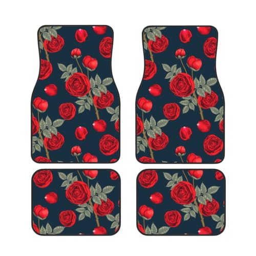 Alfombrillas de coche de rosas rojas juego de 4 piezas de neopreno antideslizante