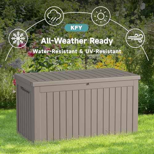 Image of 230 Gallon Waterproof Outdoor Storage Box, UV Resistant Resin Deck Box with Hydraulic Rod for Reinforced Stability, Perfect for Patio, Garden, and Pool, Grey