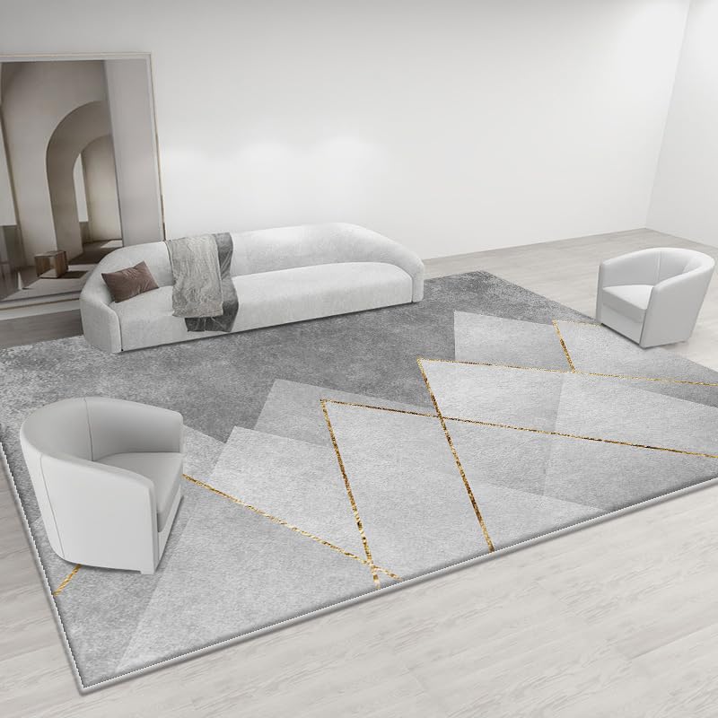 Pmnadfdag Alfombra Salón 160 x 200 cm Antideslizante Lavable,Salón Pelo Corto Suave Gris Géométrique Moderne