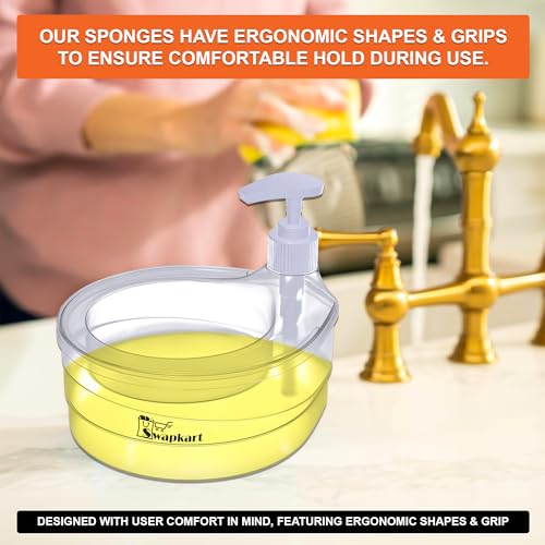 SWAPKART Double Layer Soap Dispenser for Bathroom Accessories Dishwasher Liquid Holder Dispenser Pump with Sponge Holder Kitchen Sink Accessories Items for Home Kitchen Gardening(transaprent mily) 2 51lXmEJUfOL