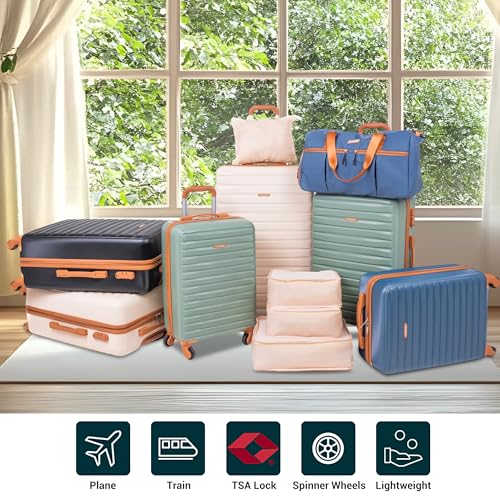 Image of 5-piece Hardside Luggage set,ABS+PC Suitcases With Spinner Wheels | TSA Lock,with Waterproof Underseat Duffel Bag,Packing cubes