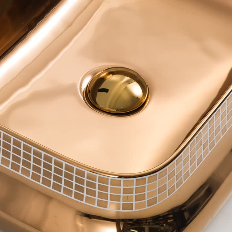 CLUSTER Designer Glossy Ceramic Table Top/Counter Top/Wash Basin For Bathroom And Livingroom Decor, Rose Gold (Rectangular Shape Basin 18 x 14 x 5.3 Inch) (CLTT-085) 3