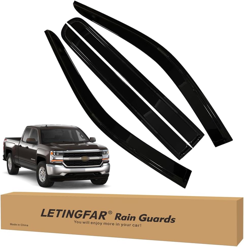 Tape-on Rain Guards for 2014-2018 Chevy Silverado 1500 & GMC Sierra 1500 Crew Cab, for 2014-2018 Silverado & Sierra 1500 Accessories?Side Vent Visors Shades Window Deflectors for Silverado & Sierra C11-for-Chevy-Silverado-14/18