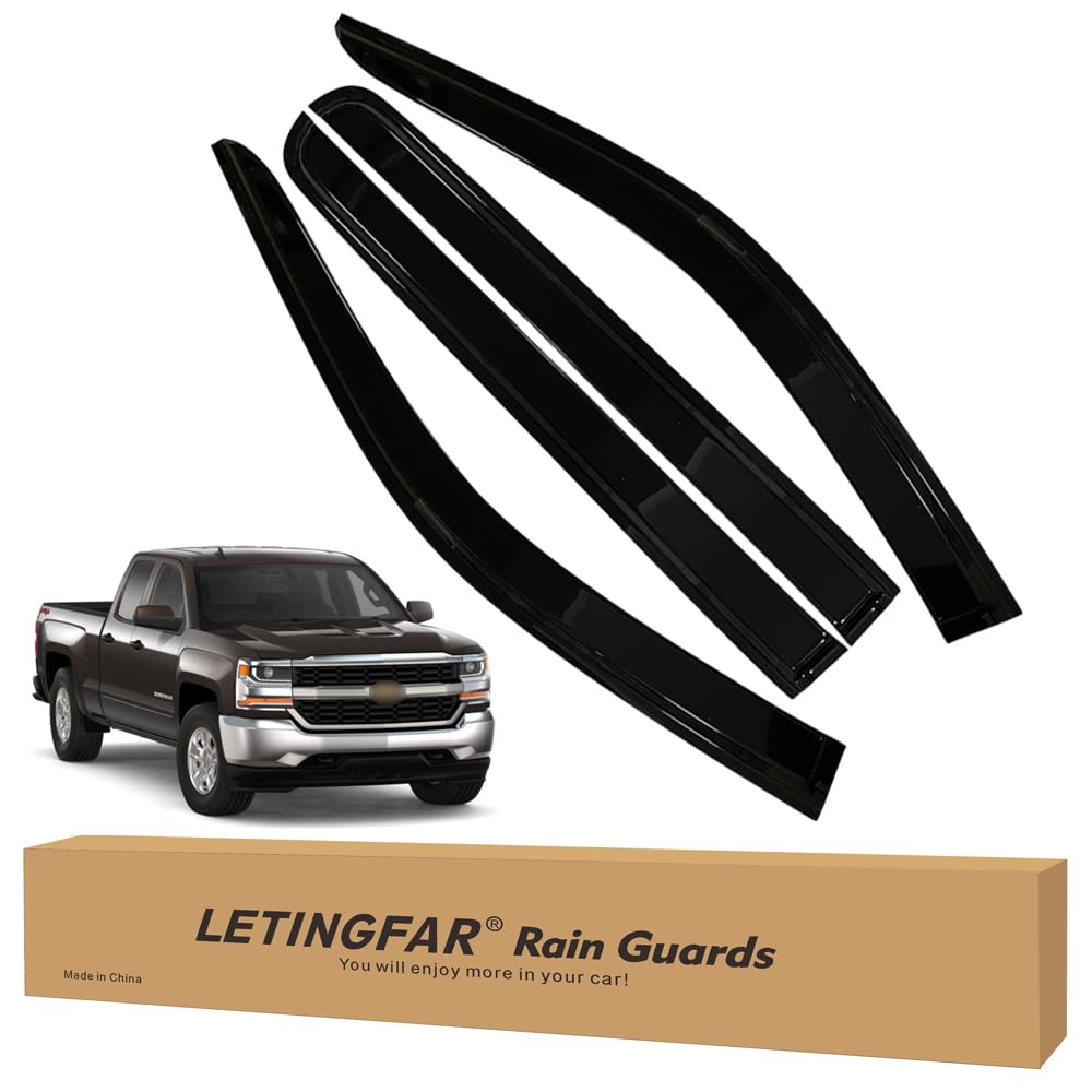Tape-on Rain Guards for 2014-2018 Chevy Silverado 1500 & GMC Sierra 1500 Crew Cab, for 2014-2018 Silverado & Sierra 1500 Accessories，Side Vent Visors