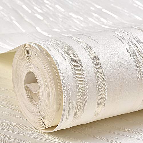 Carta da Parati autoadesiva Tinta Unita Retro Colla Carta da Parati Ispessita Soggiorno Camera da Letto Carta da Parati Strisce Sfondo Muro (Color : 609-1 off White, Size : 53cm x 300cm)