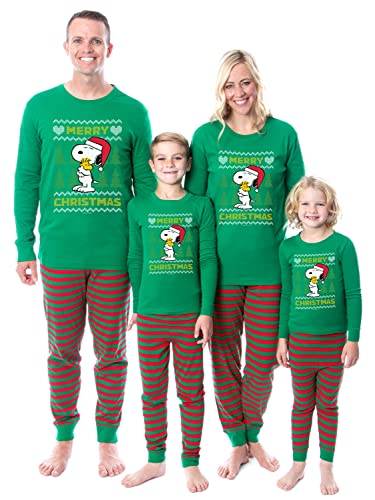 INTIMO Peanuts Christmas Ugly Sweater Tight Fit Cotton Matching Family Pajama Set