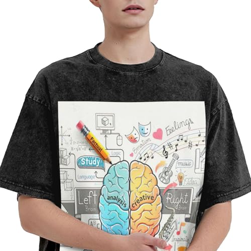 T-shirt ample décontracté imprimé cerveau humain coton lourd été - 3