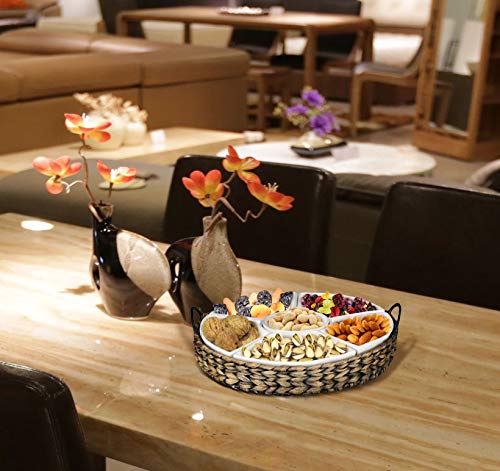 Seagrass Serving Trays,Randefurnceramic Serving Tray, Serving Dishes And Platters For Parties, Silver Trays For Serving, 6 Removable Dishes, 15.5 X 15.5 Inches,Pizza Trays For Serving,Silver #TOP6