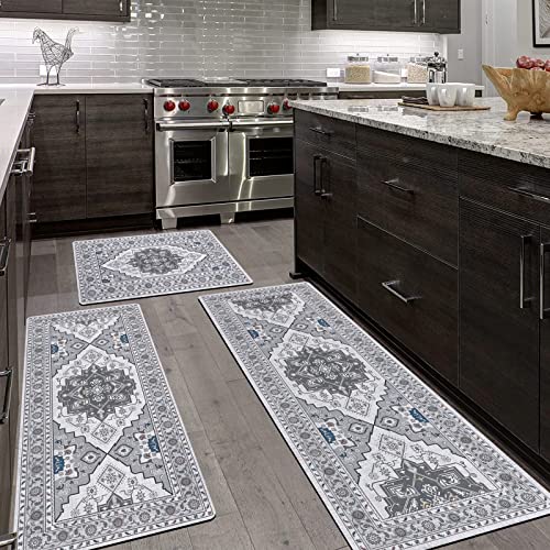 Hebe Vintage Kitchen Rug Sets 3 Piece With Runner Farmhouse Rubber Kitchen Mats For Floor Non Slip Washable Cushioned Kitchen Area Rug Floor Mat Waterproof Hallway Laundry Room Runner Rug #TOP6