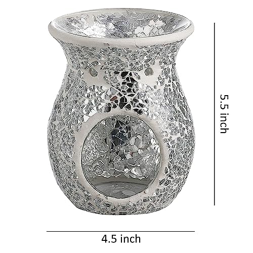 Whole Housewares | 4.5X5.5 Inch Mosaic Glass Oil Burner, Fragrance Oil Burner, Tealights Wax Melt Warmer | Decorative For Home Office Bedroom Living Room Gifts (Silver) #TOP3