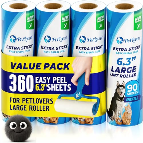 PetLovers 6.3' Extra Sticky Lint Roller 4 Pack of Large Refills Only - No Handle Included...