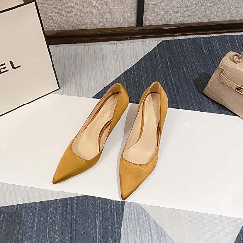 JOEupin Women's Stiletto Satin Kitten Heel Pumps Classic Party Wedding Pointed Toe Pump Shoes 2.36 Inch3