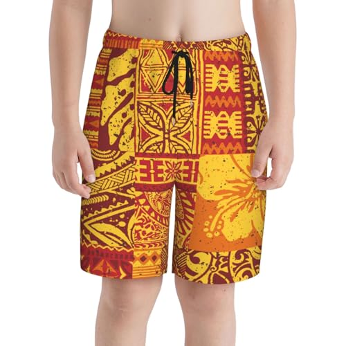 Boys Swim Trunks Hawaiian Style Tribal Fabric Patchwork Vintage Kids Swim Shorts Quick Dry Beach Board Pocket3