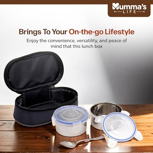 Image of Mumma's LIFE Stainless Steel Lunch Box Suitable for School, Offices and picnics(280 ML) (Black) (SMILEY)