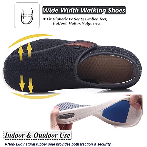W&LESVAGO Women Extra Wide Width Diabetic Edema Shoes, Lightweight Breathable Adjustable Closure Walking Sneakers Easy On/Off(7#, Black)4