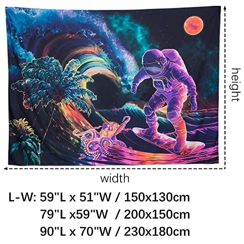 OSVINO Blacklight Astronaut Tapestry 200x150CM Space Plants Octopus Tapestry Aesthetic Neon Wall Hanging Art Posters UV Reactive Trippy Tapestries for Bedroom Decor Astronaut - Image 4