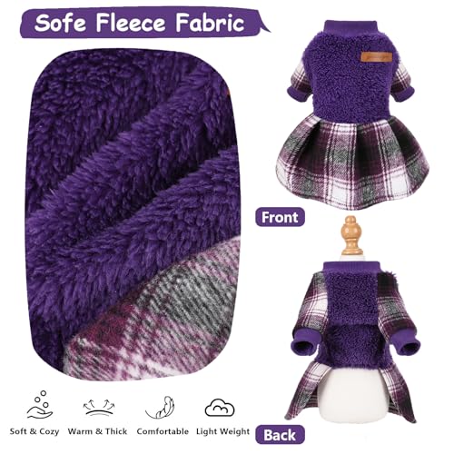 Image of Dog Sweater Dog Clothes for Small Dogs Boy Girl Fall Puppy Dress Warm Fleece Chihuahua Yorkie Teacup Doggie Sweaters Dresses Doggy Sweater for Small Dogs Girl Cat Outfit, Purple, XS