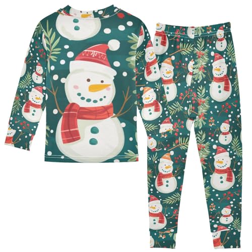 Fustylead Xmas Snowman and Holly Berry Decoration Cotton Pajamas, Snug Fit Long Sleeve Soft Sleepwear Pjs2