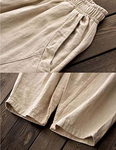 IXIMO Women's Cotton Linen Pants Casual Elastic Waist Lantern Slacks Loose Fit Baggy Patchwork Trousers4