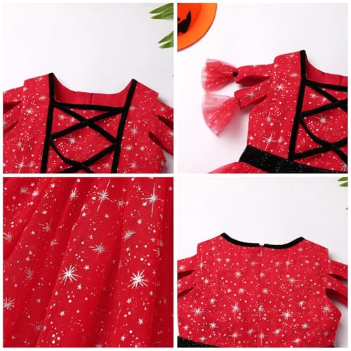 IBAKOM Toddler Girl Halloween Witch Dress Shiny Sequins Princess A-Line Tulle Dress Flower Girl Birthday Wedding Outfits3