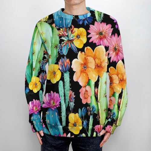 Watercolor Cacti Cactus Flowers Men's Crew Neck Sweater Knit Pullover Women Casual Long Sleeve Crewneck Loose Fit Top4