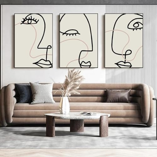 Toile minimaliste visage fille KEBIA poster abstrait nordique 3 pièces 60x80 cm sans cadre