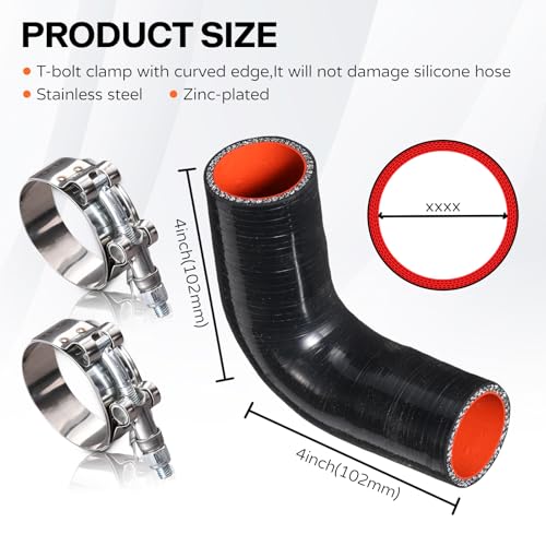 BEIJIULI 1.5" ID 90 Degree Silicone Elbow Coupler Hose with Stainless T-Bolt Clamp,Thickness 5mm,4" Leg Length,4 Layers Reinforced Turbo,Intercooler,Intake Radiator Piping by BEIJIULI - Used condition - Image 6