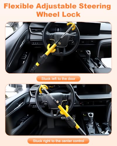 ELECTOP Steering Wheel Lock with Alarm 113db Anti Theft Car Device Double Hooks Car Lock with Adjustable Locking and 2 Key Car Alarm System with Motion Sensor Universal Fit for Vehicle Truck Van SUV - Thumbnail 3