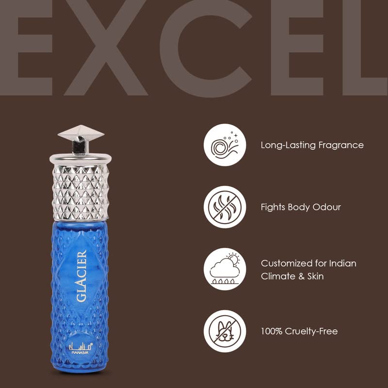 Image of Manasik Glacier Premium Attar, Floral, Citrus & Fresh, Soothing Fragrance, Long Lasting Roll on Itra For Men & Women, 6ml