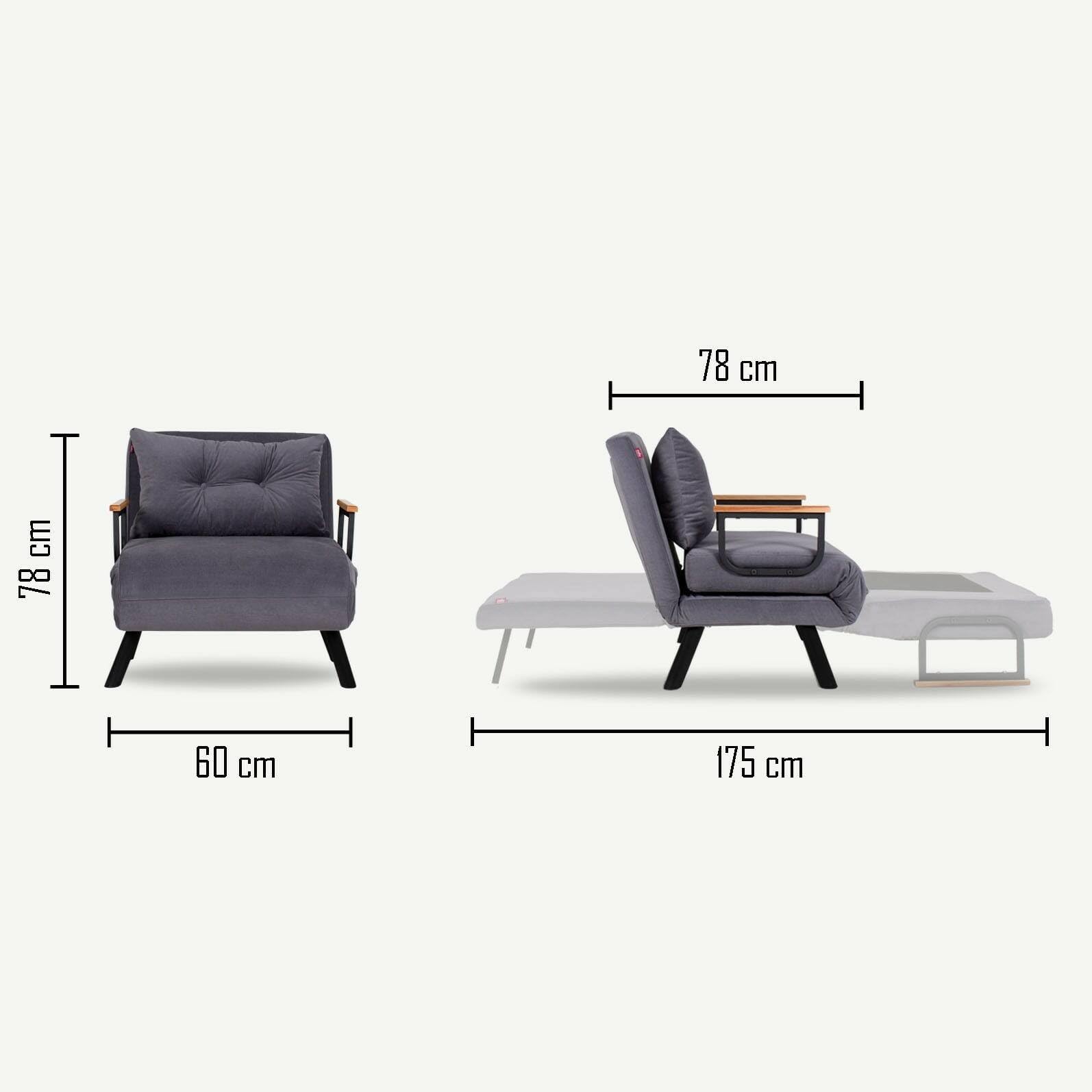 Dmora - Sillón Quaoar, Asiento Acolchado, Sofá Individual en el salón, Silla con reposabrazos, 60x78 h78 cm, Gris
