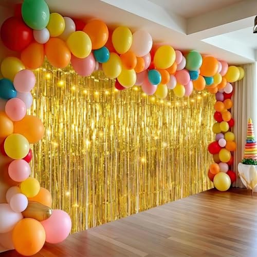 Image of 2Pack Gold Party Streamers, Gold Metallic Tinsel Streamers for Birthday Wedding Party Decors Graduation, Baby Shower, Photo Booth Props for Bachelorette Decors Xmas Halloween Party Supplies Backdrop