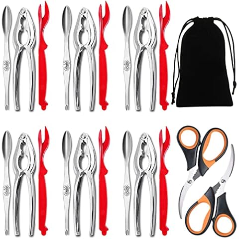 Artcome 21 Piece Seafood Tools Set - 6 Crab Crackers, 6 Lobster Shellers, 6 Wide Crab Forks, 2 Seafood Scissors and 1 Storage Bag Cover