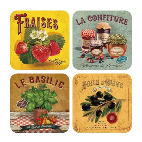 Lot de 4 - Set de Table Vintage Plastique 30x30cm - Rétro Légume Fruit Sets de Table Lavable en PVC Cuir - Antidérapant - pour Salle à Manger Cuisine Restaurant (Set DA 3)