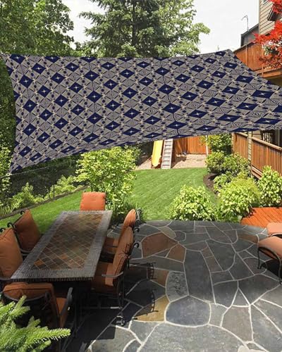 Blue Gold Sun Sail Shades Rectangle Canopy,Sunlight Block Heavy Duty Curved Backyard Shade Cover, Waterproof Sun Shades for Patios Garden Pergola Outdoor,8'x10' Luxurious Royal Geometric Starry Art