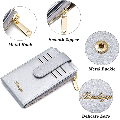 Image of Badiya Slim Women Wallet RFID Blocking Bifold Compact 9 Card Slots Holder Wallets Soft Leather with Zipper Coin Pocket 2 ID Window