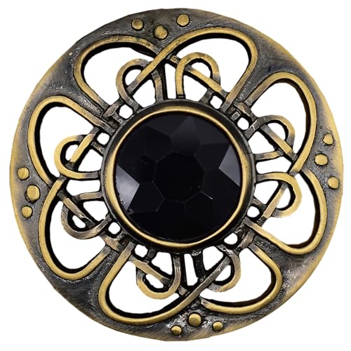 Image of Elegant Culloden Plaid Brooch - Scottish Kilt Fly Plaid Brooch Intricate Celtic Knot in Pewter with Gemstone 3-Inch Diameter - Ideal for Scottish Kilts & Formal Wear