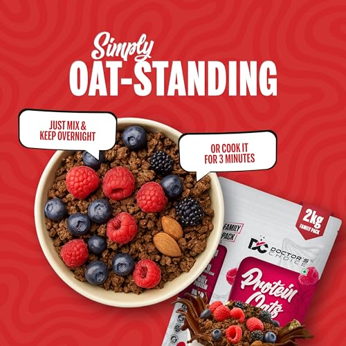 Image of DOCTORS CHOICE Oats, High Protein Oats, 27g Pure Protein Breakfast Cereals, Jaggery Sweetened, Rich in Fiber, No Additives and 0g Sugar 2 Kg, Dark Choco Berry